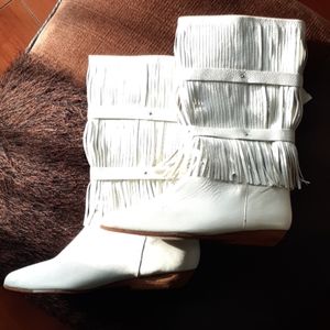 Chandler White Leather Fringe Boot